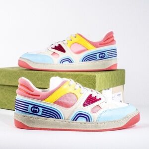 Gucci Basket Low-Top Sneakers Blue Demetra Pink Women's NEW Auth US 6.5 | 36.5